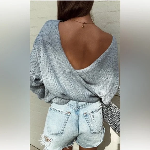 SNDYS Grey Double Cross Knit Jumper Pullover - Picture 1 of 7